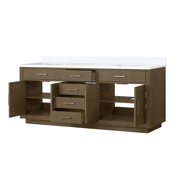 English Elm Grey Oak Double Bath Vanity 80" W With Durable Cultured Marble Top & Ample Storage For Modern Homes B2731P257822