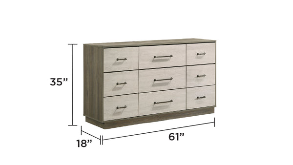 English Elm Gem 9-Drawer Contemporary Dresser In Two-Tone Beige & Brown - Stylish Storage Solution For Bedrooms B009P254153