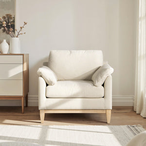English Elm Jennifer Taylor Home - Pasadena Modern Farmhouse Accent Arm Chair 36" Flax White Linen, Rubberwood Base, Removable Cushions B2719P358855