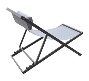 English Elm Velian Folding Outdoor Aluminum Deck Chair — Gray Powder Coat, Water/UV Resistant Sling, Padded Headrest B2736P354396