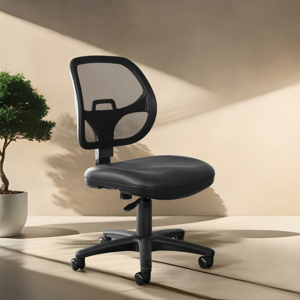 OSP Home Furnishings Mesh Back Ergonomic Task Chair with Vinyl Seat Lumbar Support for Home Office Use EM2910V