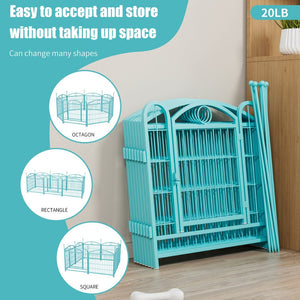 English Elm Dog Playpen 8 Panel Heavy Duty Iron Pet Enclosure Foldable Indoor Outdoor Exercise Pen Blue W368P233999