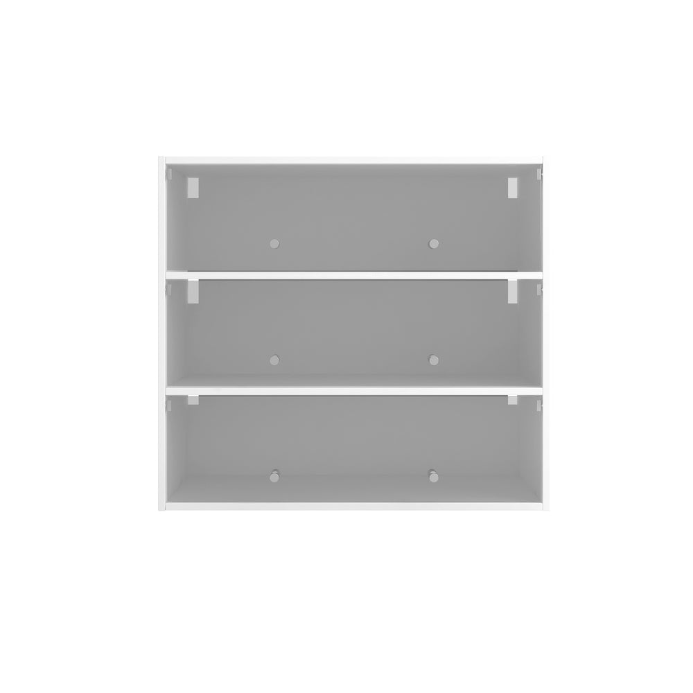 English Elm White Glass Door Shoe Cabinet with RGB LED Showcase Lighting, Stackable Dust-Proof Display Unit W331P214186