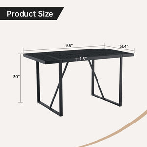 English Elm A Minimalist 55 Inch Rectangular Dining Table with Black Wood Grain Mdf Top W1151P378671