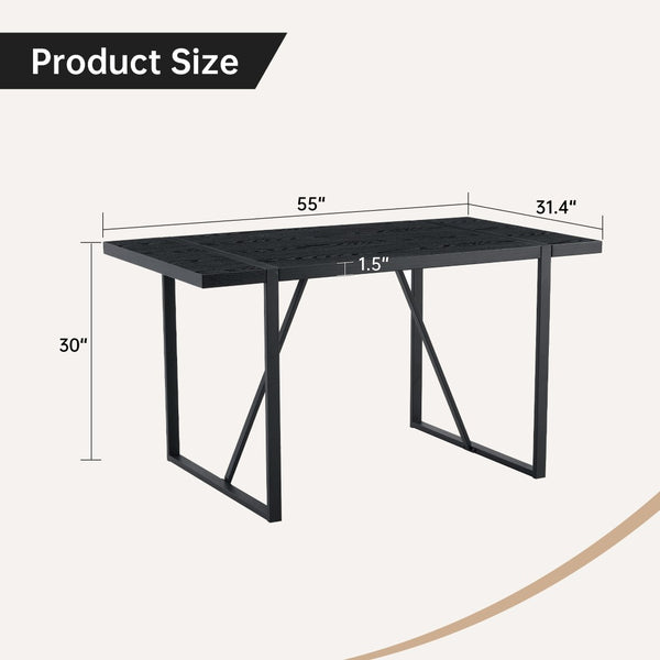 English Elm A Minimalist 55 Inch Rectangular Dining Table with Black Wood Grain Mdf Top W1151P378671