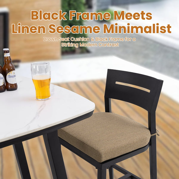 English Elm Modern 5Pc Outdoor Patio Bar Set With Elegant Sintered Stone Table & Comfortable Aluminum Stools W1886S00034