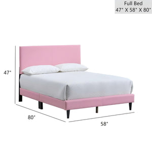 English Elm Baron Full Bed Frame with Faux Leather Upholstery, Slat Support, Adjustable Headboard Height, Fits 7–13" Pink 26.37 L x 60.39 W x 7.28 H B078P380176