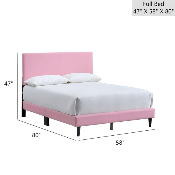 English Elm Baron Full Bed Frame with Faux Leather Upholstery, Slat Support, Adjustable Headboard Height, Fits 7–13" Pink 26.37 L x 60.39 W x 7.28 H B078P380176
