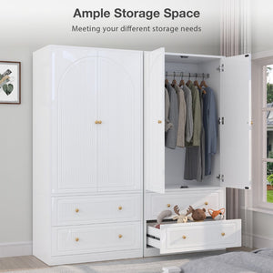 English Elm Armoire Wardrobe with Soft Close Doors Two Drawers Mdf Wood Bedroom Storage White T3773P416712