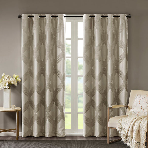 JLA Home SunSmart - Ogee SunSmart Knitted Jacquard Blackout Panel with Foamback for Total Darkness, Noise & Energy Savings Taupe SS40-0120