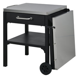 English Elm Outdoor Bbq Prep Cart Rolling Stainless Steel Grill Station with Foldable Work Surface Black N719P407403B