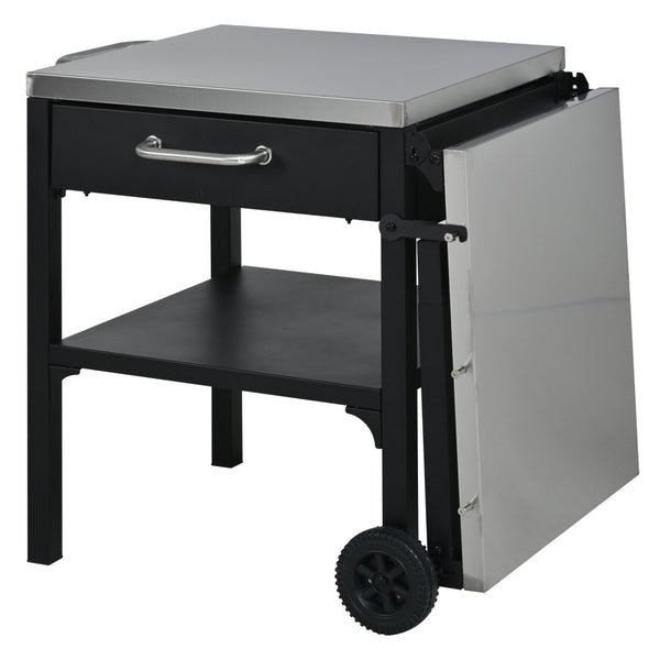 English Elm Outdoor Bbq Prep Cart Rolling Stainless Steel Grill Station with Foldable Work Surface Black N719P407403B