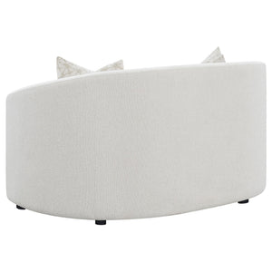 English Elm Rory Curved Latte Bouclé Loveseat with Sloped Arms and Down-Filled Pillows — Vintage Glam Seating B062P358090