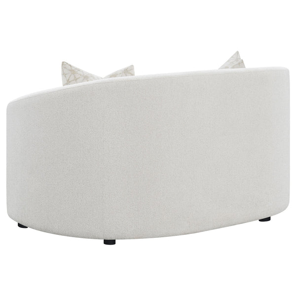 English Elm Rory Curved Latte Bouclé Loveseat with Sloped Arms and Down-Filled Pillows — Vintage Glam Seating B062P358090