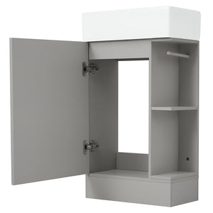 English Elm 18.6" Bathroom Vanity with Sink and Ceramic Top, MDF Cabinet with Door, TP Holder & Shelf Grey N725P212181E