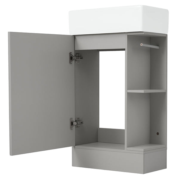 English Elm 18.6" Bathroom Vanity with Sink and Ceramic Top, MDF Cabinet with Door, TP Holder & Shelf Grey N725P212181E
