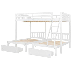 English Elm Full Over Twin Triple Bunk Bed Pine Wood Frame with Storage Drawers and Guardrails LT000343AAK-1