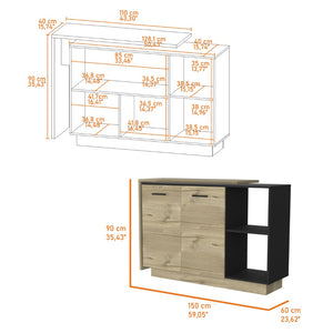 English Elm Worland,kitchen Island with Open Shelving and Wenge Finish for Modern Prep Spaces B128S00204