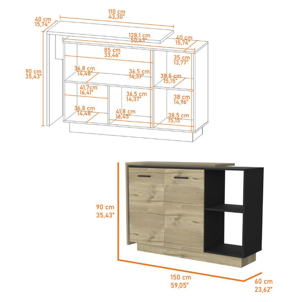English Elm Worland,kitchen Island with Open Shelving and Wenge Finish for Modern Prep Spaces B128S00204