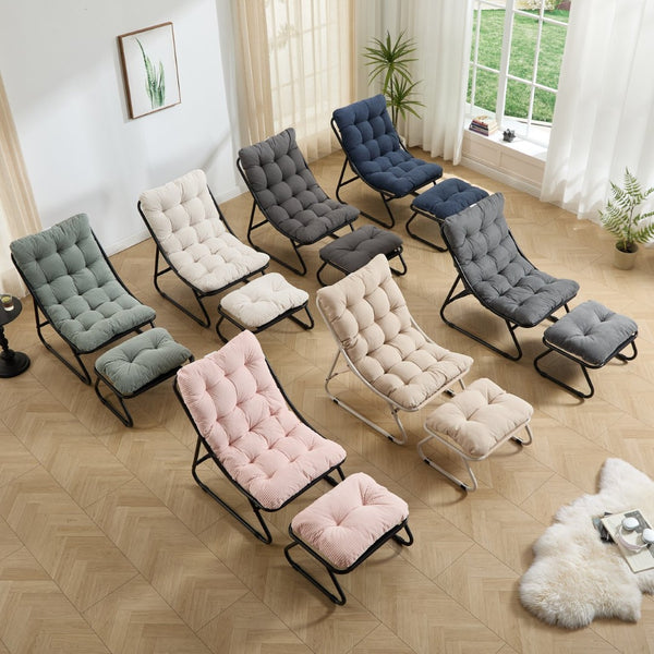 English Elm Patio Sling Recliner Set with Ottoman Steel Frame Mesh Seat Cushioned Modern Lounge W640P443483