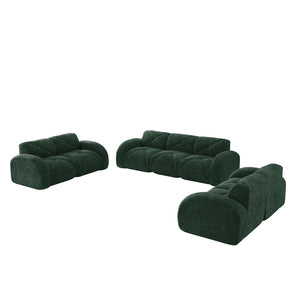 English Elm 3 Piece Velvet Cloud Sofa Set Tufted Plush Living Room Modular Seating Collection Green W714S01642