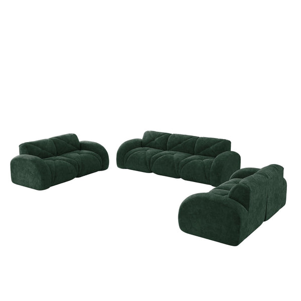 English Elm 3 Piece Velvet Cloud Sofa Set Tufted Plush Living Room Modular Seating Collection Green W714S01642