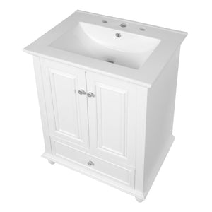 English Elm 24'' French Style Bathroom Vanity with Ceramic Sink Soft Close Cabinet and Drawer White N710P411227K