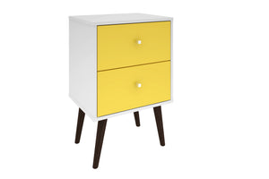 English Elm Liberty 18" Nightstand with 2 Drawers, Aqua Accent, Solid Wood Legs, Modern Handles, Compact Storage Yellow+White B365P398512