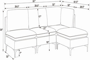 English Elm Linen Upholstered Modular Sectional Sofa with Black Metal Legs for Modern Living Dark Blue B2748S00117