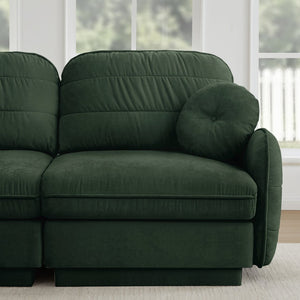 English Elm Chenille Cloud Modular Loveseat with Deep Foam Cushions Quilted Back and Ottoman Green W714S01766