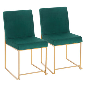 English Elm High Back Fuji Contemporary Dining Chair Set Of 2 - Luxurious Green Velvet With Gold Frame Finish B202P223544