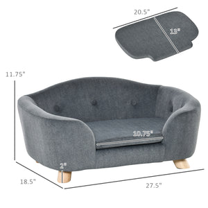 English Elm PawHut Plush Pet Couch Bed for Mini Dogs and Cats, Washable Removable Cushion, Waterproof Cover Gray W2225P229152