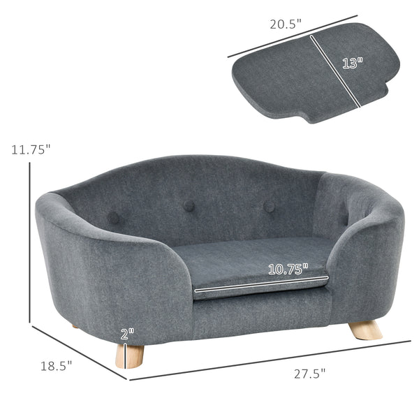 English Elm PawHut Plush Pet Couch Bed for Mini Dogs and Cats, Washable Removable Cushion, Waterproof Cover Gray W2225P229152