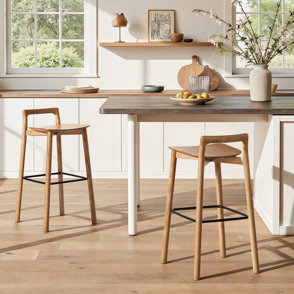 English Elm Jennifer Taylor Home - Sven Modern 30" Low Back Ash Wood Barstool with Black Iron Footrest — Durable, Sustainable Design Brown B2719P391774