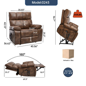 English Elm Brown Leatheraire Power Lift Recliner Dual Motor Massage Heat Heavy Duty 350 Lb W1803P340282