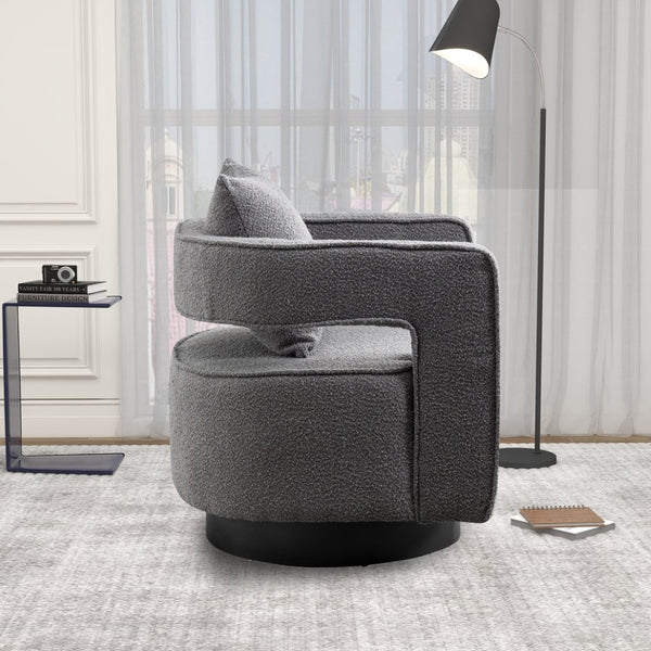 English Elm 29.13"w Boucle Swivel Accent Chair Open Back 360 Rotation Modern Lounge Seating Gray W3188P417878