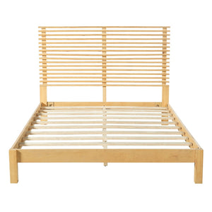 English Elm Premium Solid Pine Queen Platform Bed Architectural Slat Headboard Modern Bedroom Natural N770PQ367009N