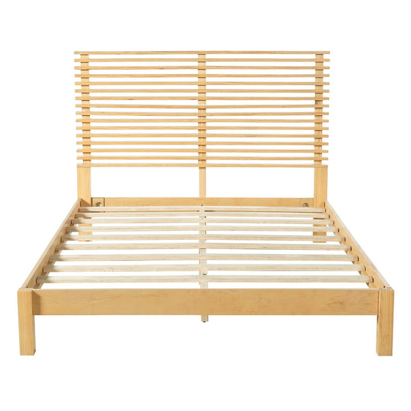 English Elm Premium Solid Pine Queen Platform Bed Architectural Slat Headboard Modern Bedroom Natural N770PQ367009N