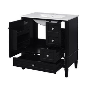 English Elm 30 30 Inch Bathroom Vanity with Ceramic Sink, Modern Compact 3-Drawer Storage Cabinet for Small Baths Black N710P247499B
