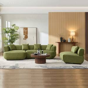 English Elm 155.91 Inch Green Quilted Curved Modular Sectional Sofa with Six Seats and Lumbar Pillows W2582S00198