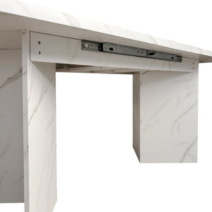 English Elm Extendable Faux Marble Dining Table with V-Legs — Sleek Expandable Conference & Kitchen Centerpiece for 6–10 White W1347S00015