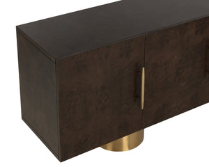Sunpan KRESTEVEN Sideboard: Modern Luxury with Maple Burl Veneer & Gold Accents for Elegant Storage Solutions 112129
