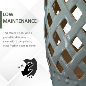 English Elm Outsunny 13" X 18" Glazed Ceramic Garden Stool - Woven Lattice Design For Indoor/Outdoor Use W2225P174094-GIGA