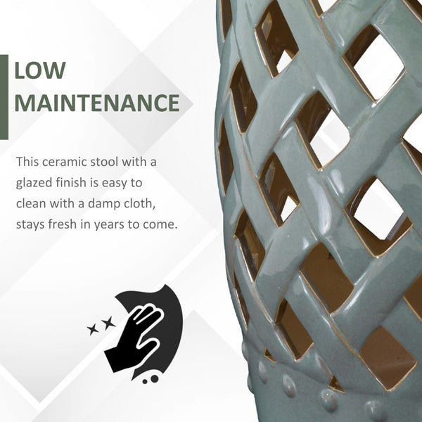 English Elm Outsunny 13" X 18" Glazed Ceramic Garden Stool - Woven Lattice Design For Indoor/Outdoor Use W2225P174094-GIGA
