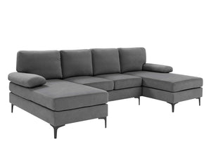 English Elm Polyester Blend U-shape Sectional with Double Chaise and Black Metal Legs B2748S00038