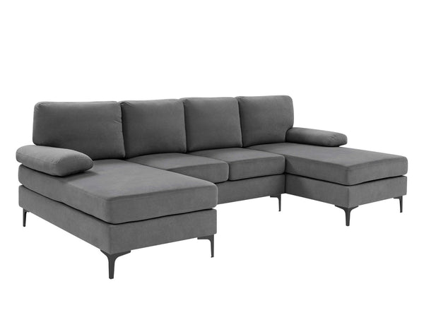 English Elm Polyester Blend U-shape Sectional with Double Chaise and Black Metal Legs B2748S00038