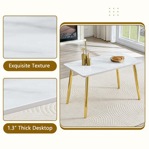 English Elm Table and Chair Set Marble Glass Top Gold Legs Four Seat Dining for Small Spaces Transparent,White+Gold W1151S04638