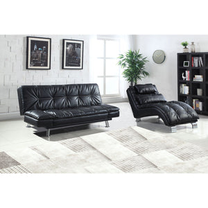 English Elm Isley Black Faux Leather Upholstered Chaise with White Contrast Stitching and Chrome C-Shaped Legs for Modern Lounging Comfort and Style B062P340750