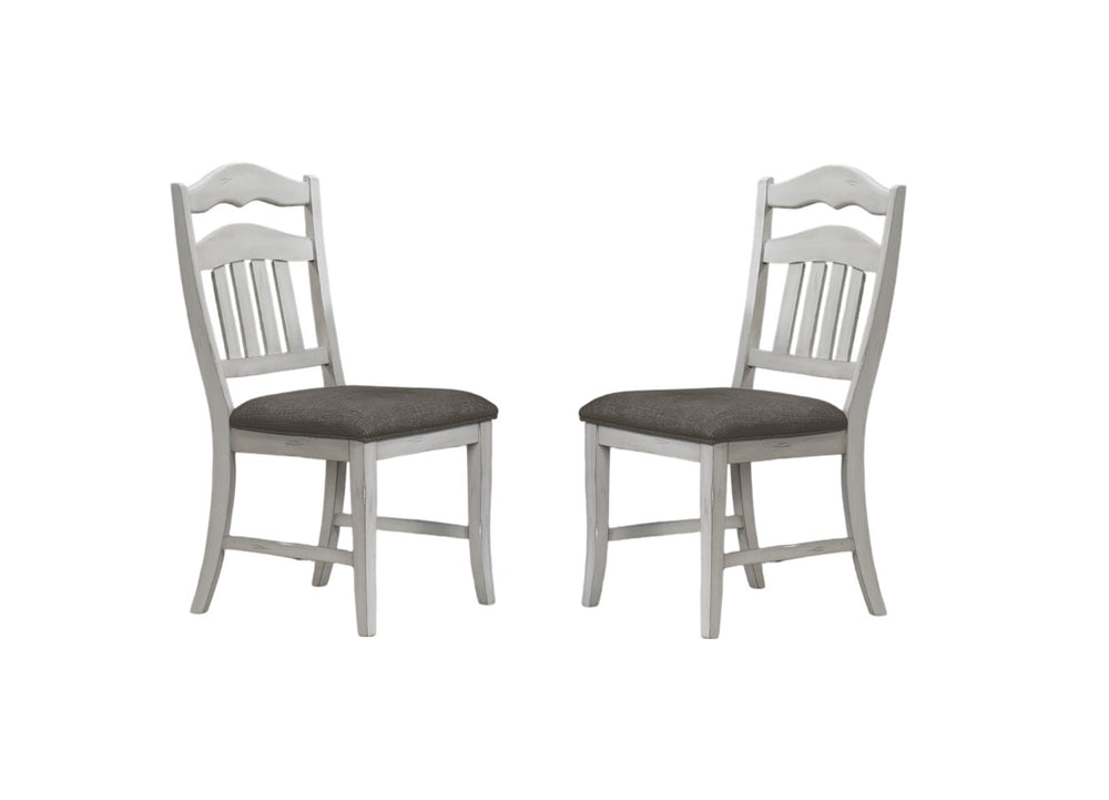 English Elm Contemporary Distressed Antique White Ladderback Dining Chairs with Padded Upholstered Seat, Set of 2 B011P251644