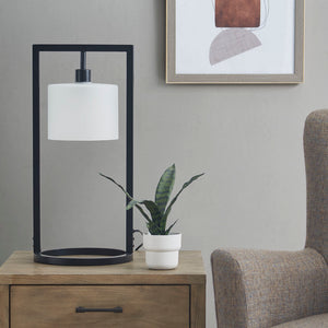 INK+IVY Kittery Industrial Metal Table Lamp with Glass Drum Shade II153-0126 Black Base/Frosted Shade